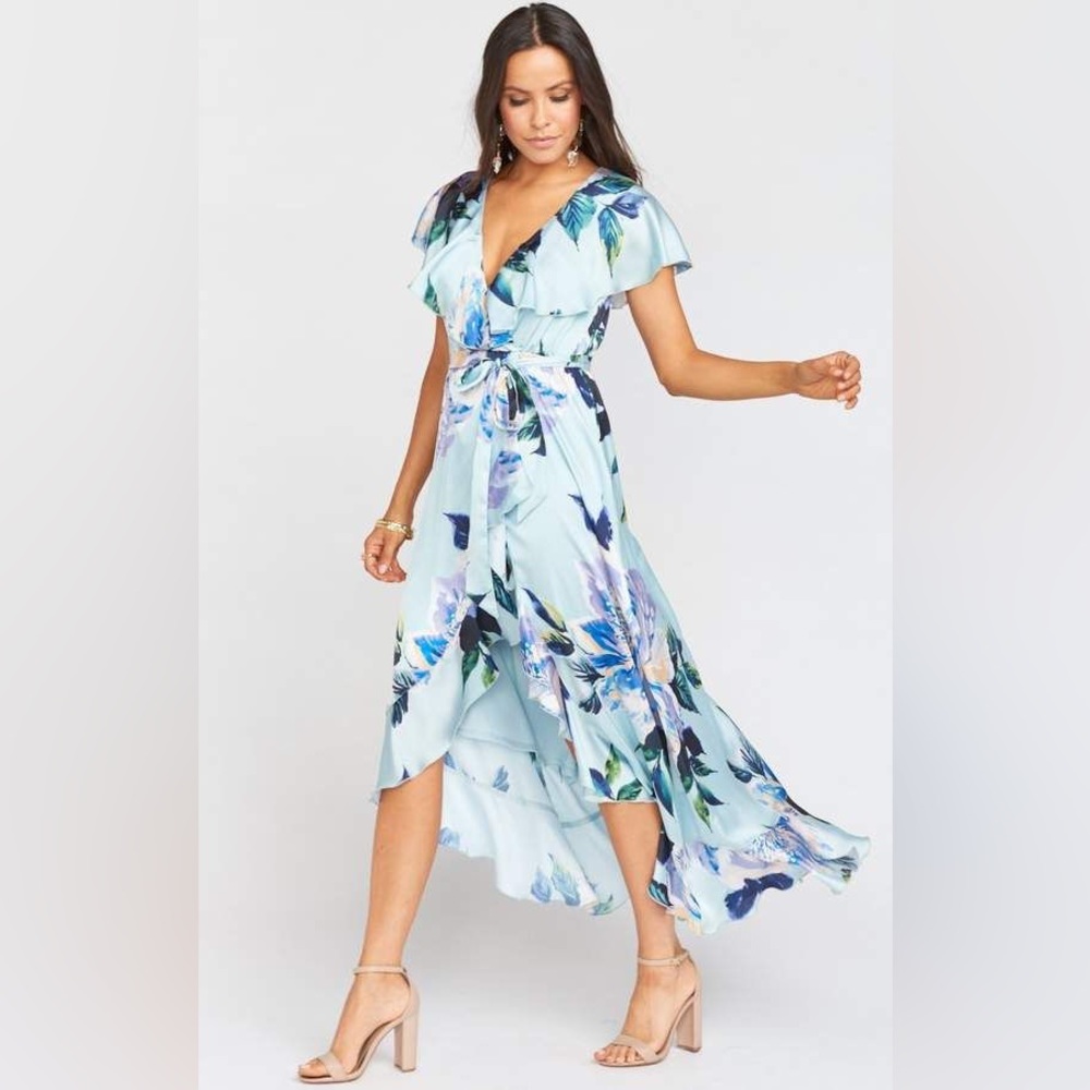 Show me your Mumu Jess Ruffle MIDI wrap dress blue floral